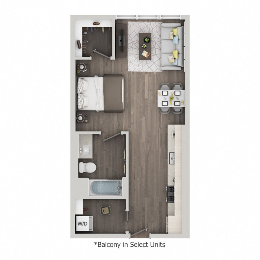 Studio floor plan for nVe at Fairfax apts.